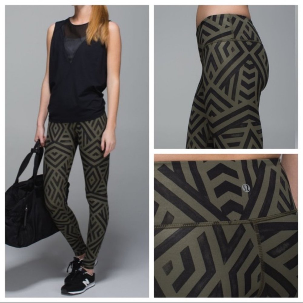 Lululemon Leggings chevron shuffle fatigue green + black - Picture 1 of 7